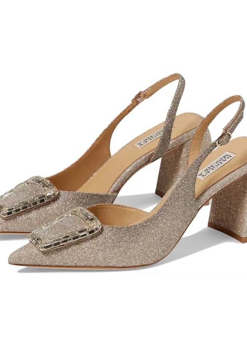 Badgley Mischka Shoes - Badgley Mischka Adaline Champagne Glitter Slingback Block Heel Pumps 9